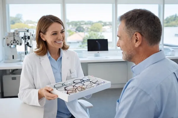lady offering glasses to male
