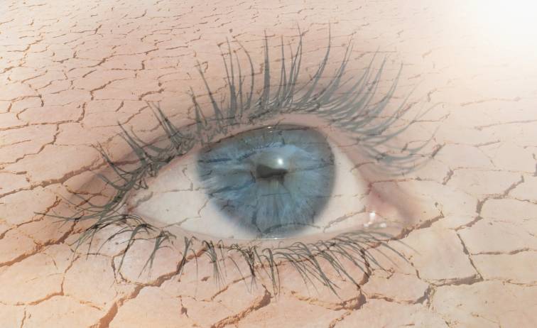 dry lake displayed as a human eye to represent dry eye